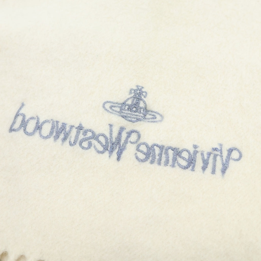 Vivienne Westwood MAN(ヴィヴィアンウエストウッドマン) ロゴ刺繍フリンジマフラー アイボリー レディース