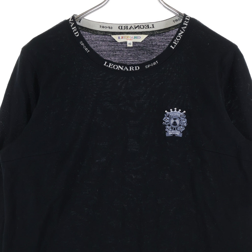LEONARD(レオナール) スポーツ ネックロゴエンブレム刺繍ウールニットセーター ブラック #40 レディース
