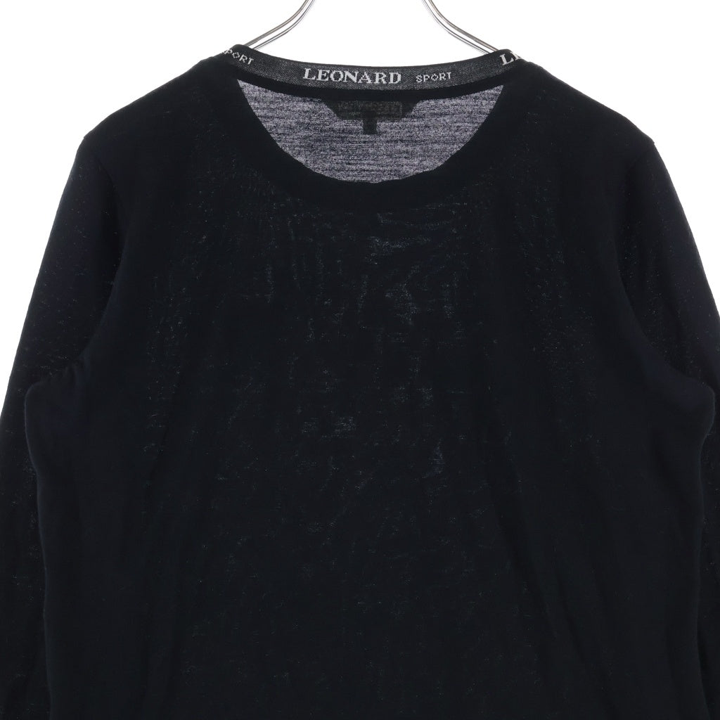 LEONARD(レオナール) スポーツ ネックロゴエンブレム刺繍ウールニットセーター ブラック #40 レディース