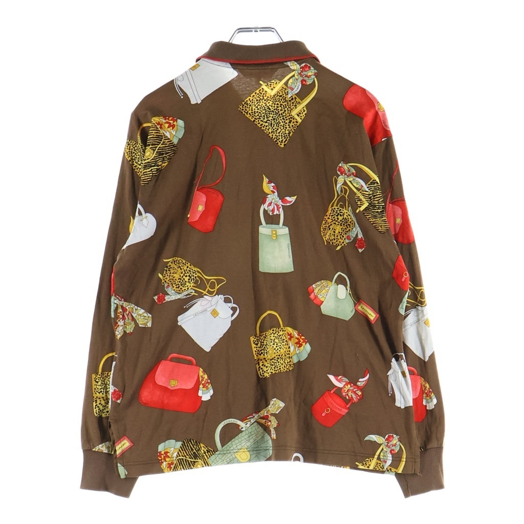 LEONARD(レオナール) スポーツ バッグ柄 長袖ポロシャツ ブラウン #L レディース