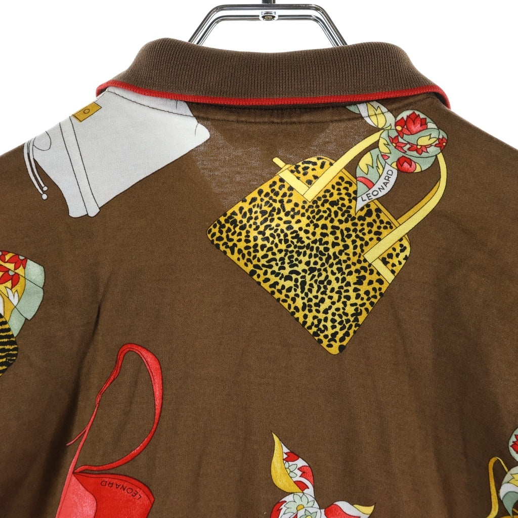 LEONARD(レオナール) スポーツ バッグ柄 長袖ポロシャツ ブラウン #L レディース