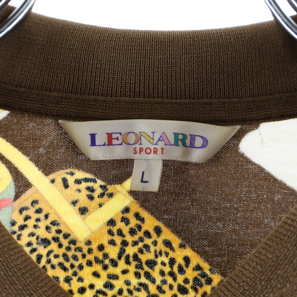 LEONARD(レオナール) スポーツ バッグ柄 長袖ポロシャツ ブラウン #L レディース