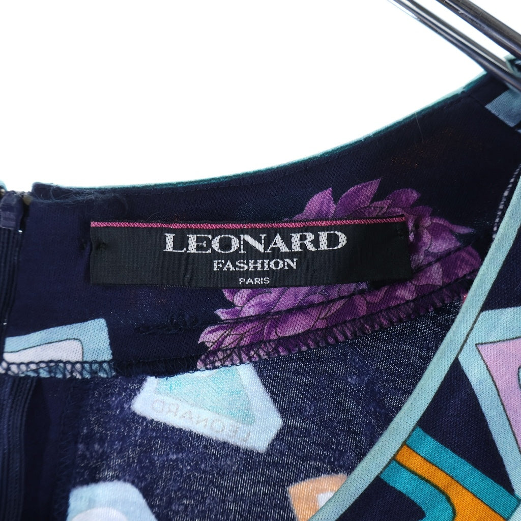 LEONARD(レオナール) アルファベットフラワーデザイン半袖ワンピース ネイビー #L レディース