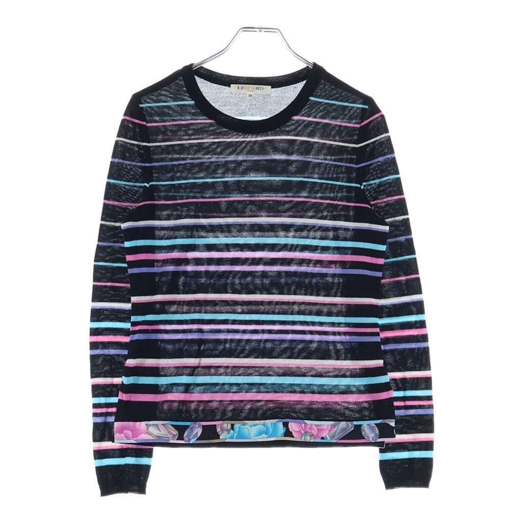 LEONARD(レオナール) スポーツ ボーダーバックロゴ刺繍長袖ニットセーター ブラック #38 レディース