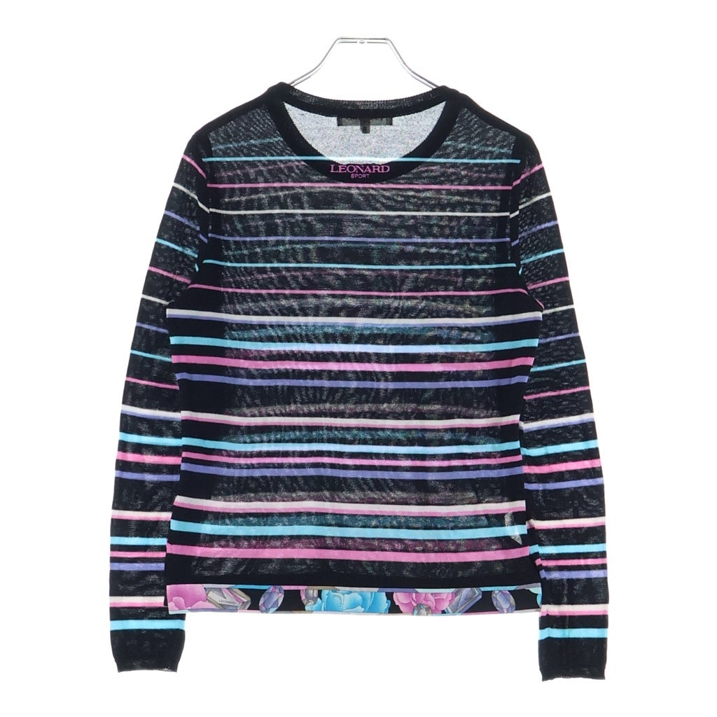 LEONARD(レオナール) スポーツ ボーダーバックロゴ刺繍長袖ニットセーター ブラック #38 レディース