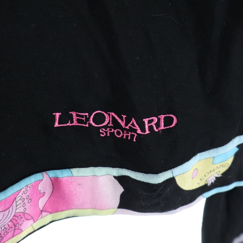 LEONARD(レオナール) スポーツ フラワートリム 花柄切り替えデザインスキッパーカラー半袖トップス ブラック #40 レディース