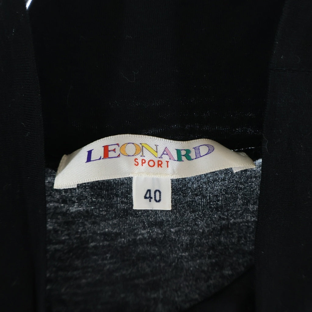 LEONARD(レオナール) スポーツ フラワートリム 花柄切り替えデザインスキッパーカラー半袖トップス ブラック #40 レディース