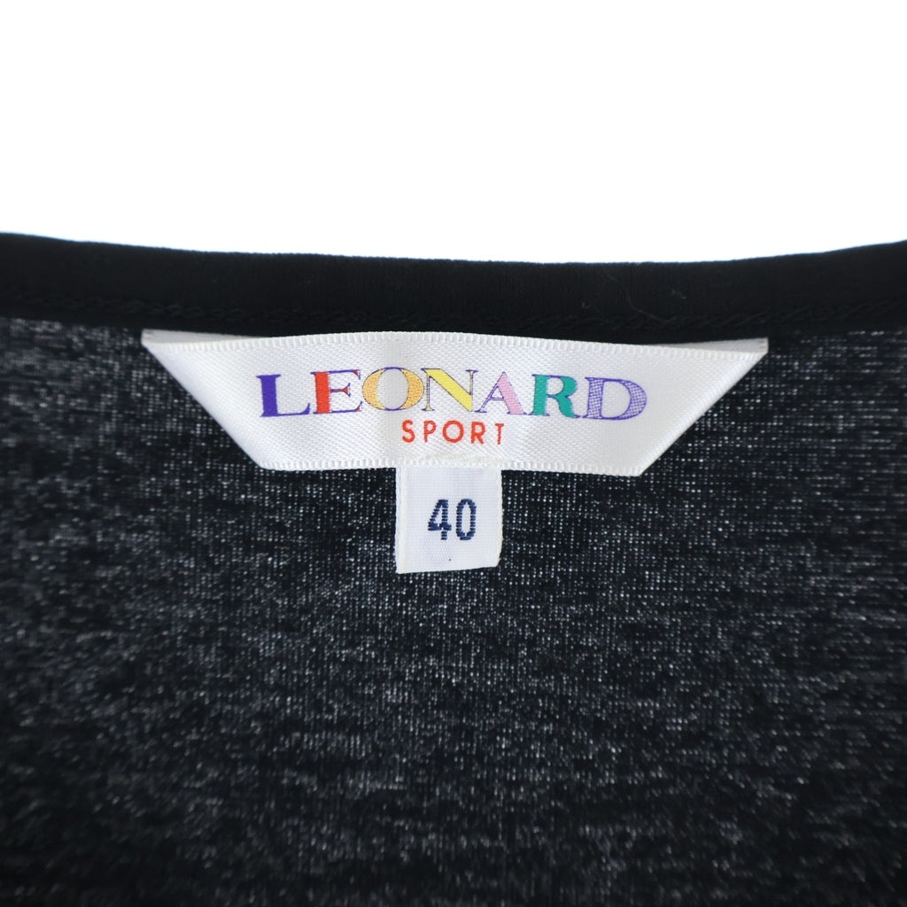 LEONARD(レオナール) スポーツ ラインストーン装飾 パイピングフラワートリム半袖カットソー ブラック #40 レディース