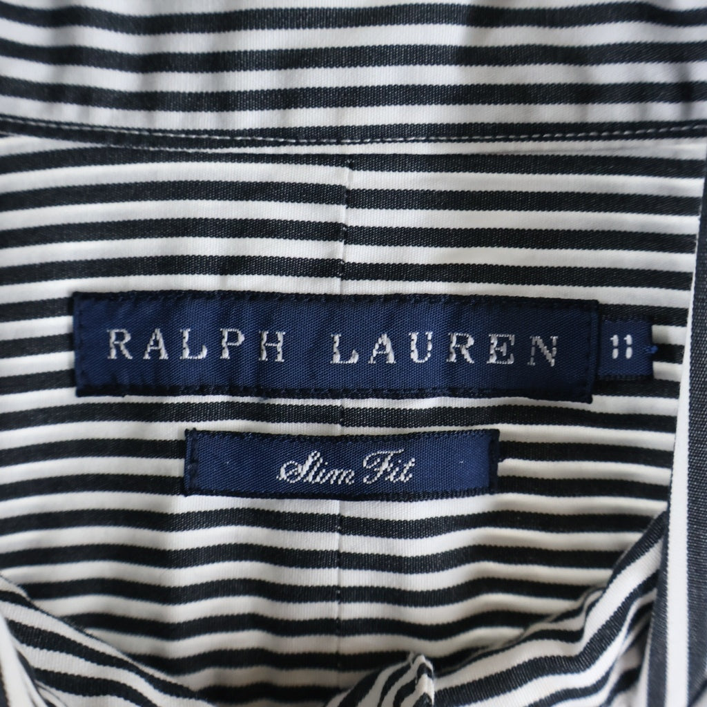 RALPH LAUREN(ラルフローレン) ボタンダウン ロゴ刺繍 ストライプ 長袖シャツ ブラック/ホワイト WMBLWOVS2C00205 #11 レディース