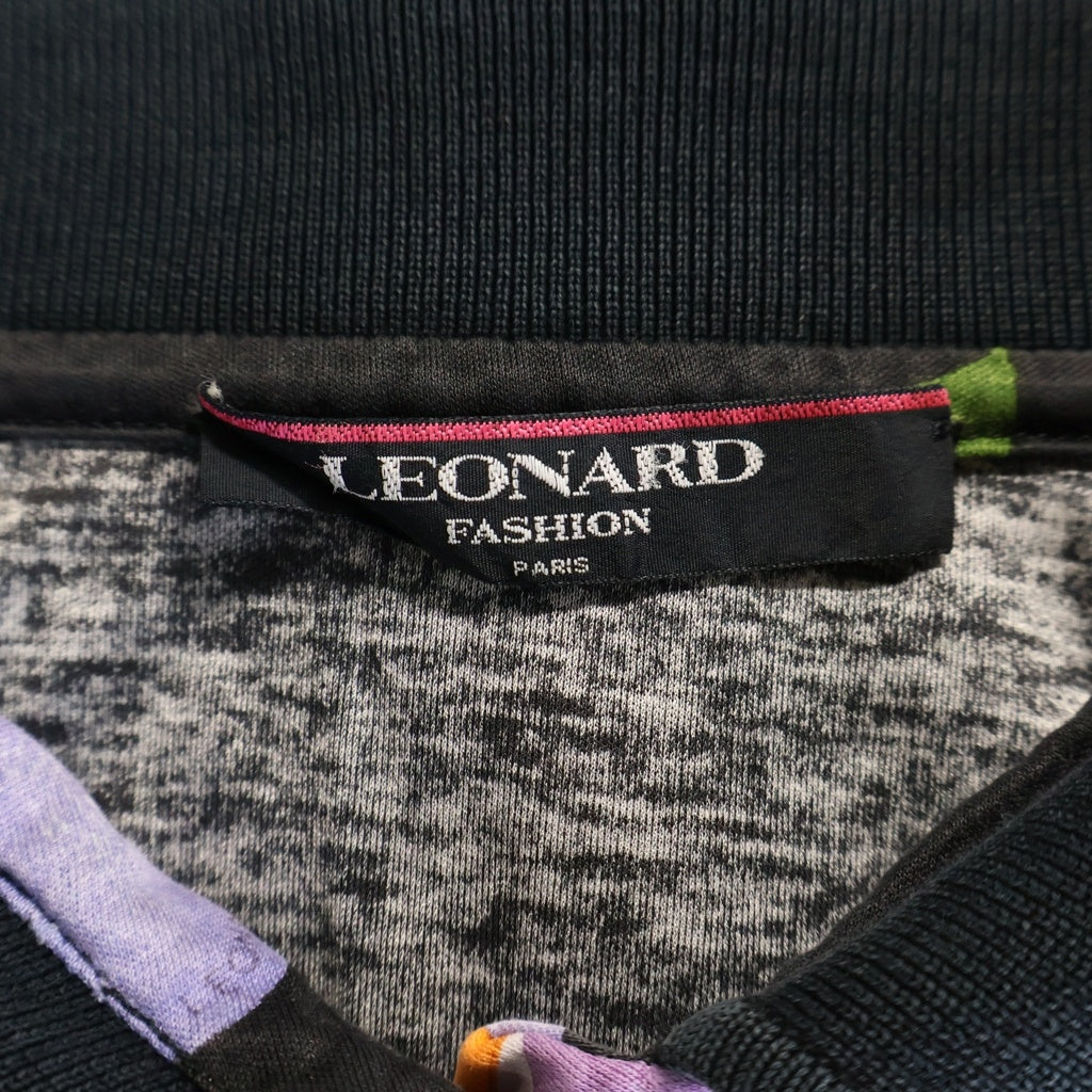 LEONARD(レオナール) ゴールドボタン フラワーデザイン半袖ポロシャツ ブラック #L レディース