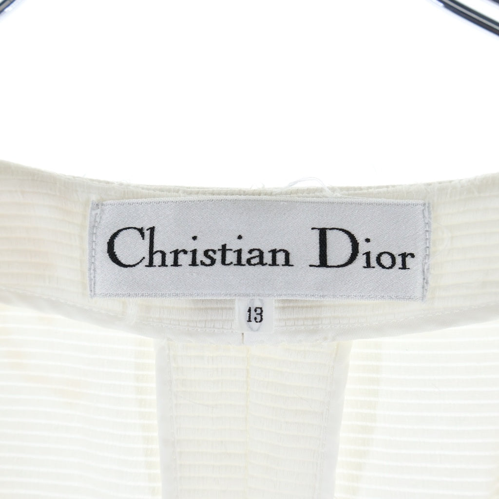 Christian Dior(クリスチャンディオール) 刺繍デザインノーカラー半袖シャツ ホワイト #13 レディース