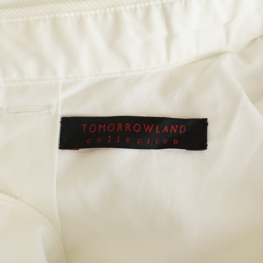 TOMORROWLAND(トゥモローランド) ラメ ピンタック スタンドカラー 長袖シャツ ワンピース ホワイト レディース