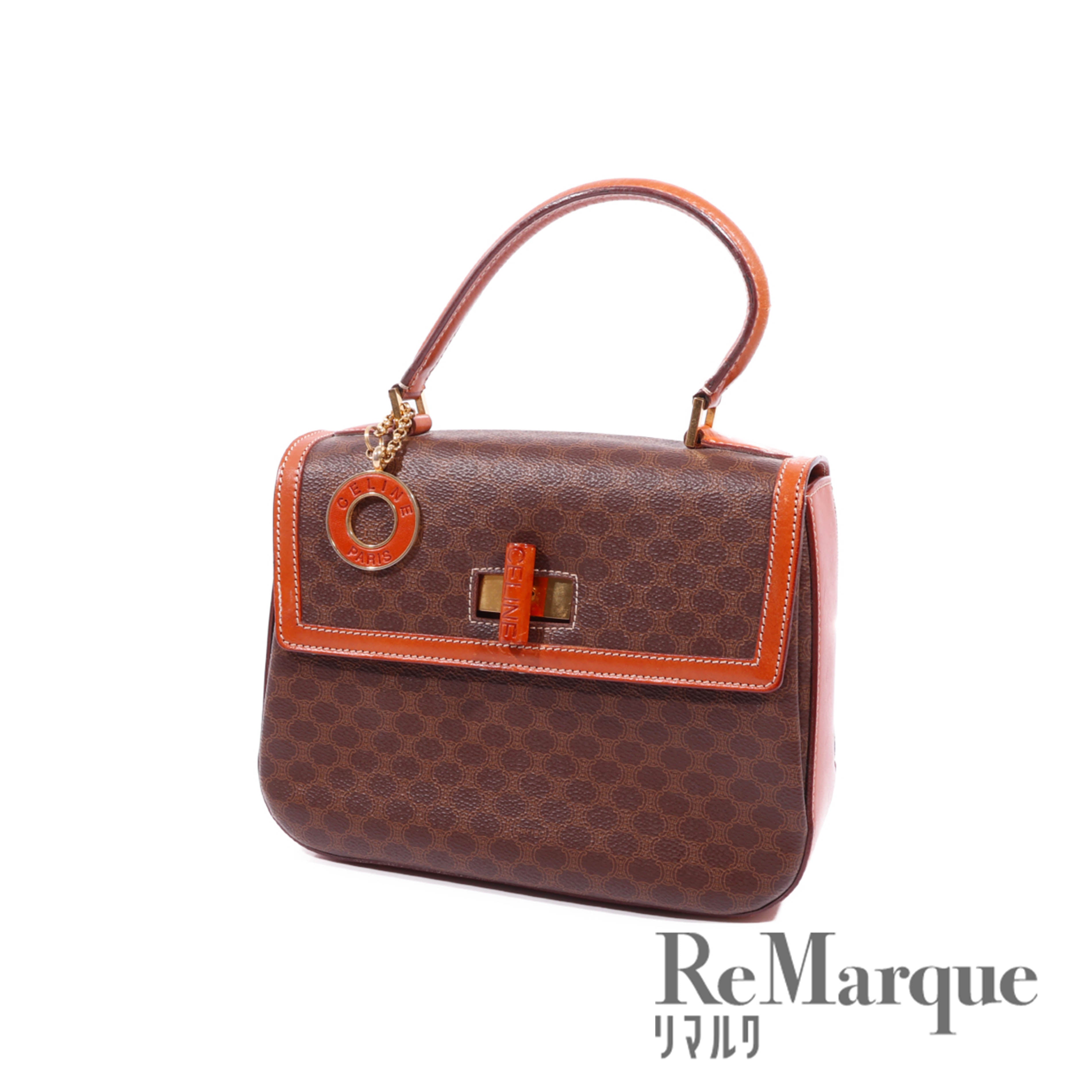 CELINE(セリーヌ) マカダム ハンドバッグ ターンロック ブラウン PVC×レザー