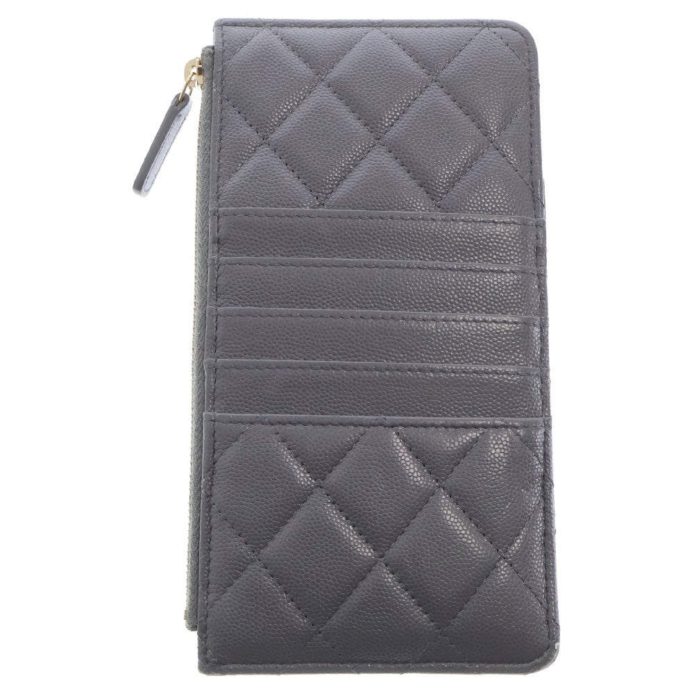 CHANEL(シャネル) マトラッセ フラグメントケースラージ グレー キャビアスキン ウォレット ゴールド金具