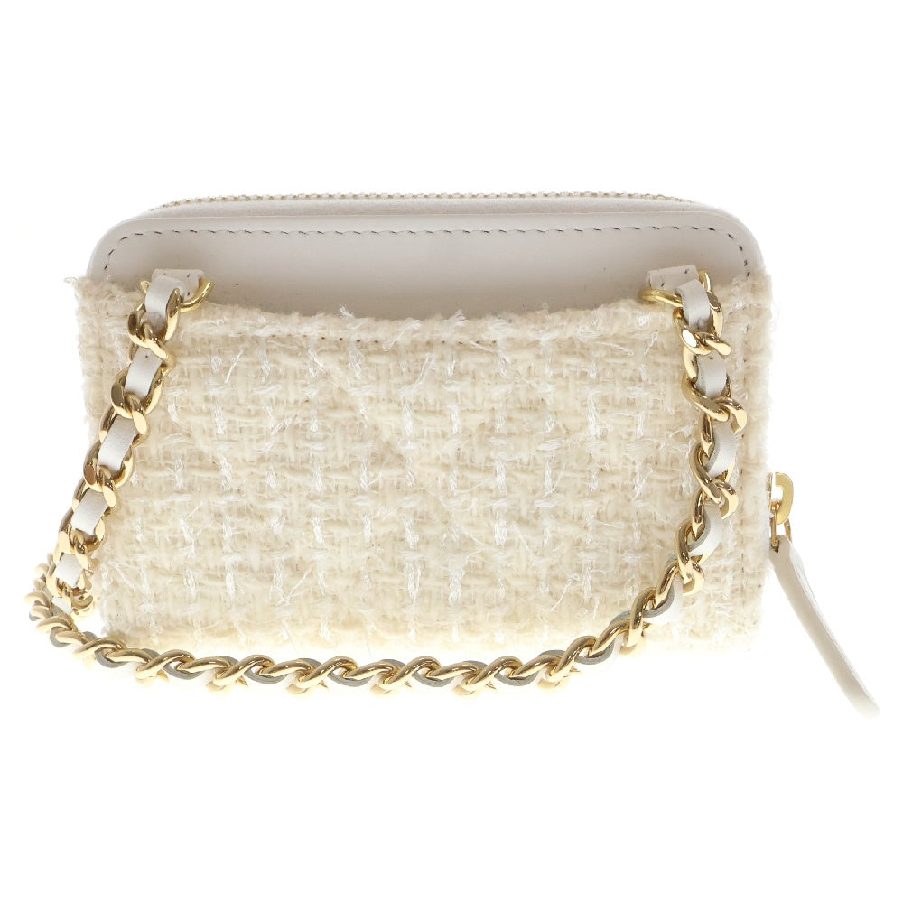CHANEL(シャネル) リボン ミニチェーンウォレット コインケース ホワイト ツイード ゴールド金具 ショルダーバッグ ミニバッグ チェーンショルダー 財布