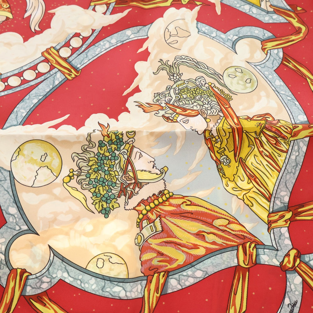 HERMES(エルメス) カレ90 CAVALIERS DES NUAGES 雲の騎士 シルクスカーフ レッド
