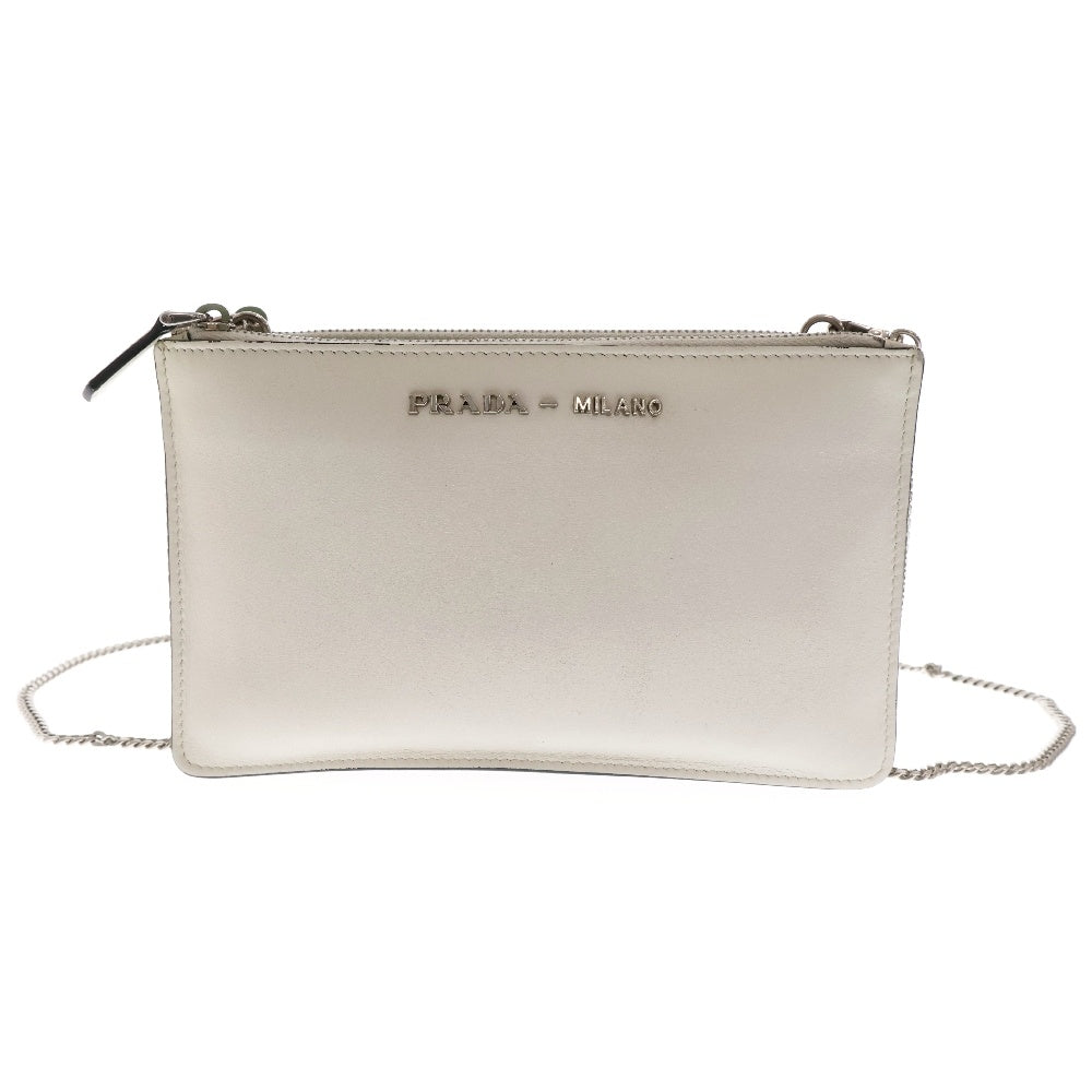 PRADA(プラダ) ロゴ ポシェット チェーン ショルダーバック 斜め掛けバッグ ホワイト レザー 1DH016