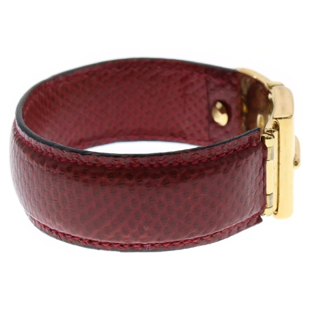 GUCCI(グッチ) バックルモチーフ レザーバングル ブレスレット レッド×ゴールド