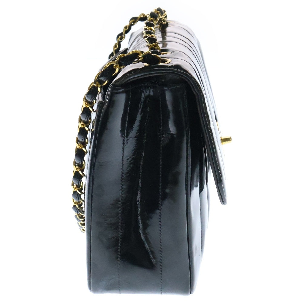 CHANEL(シャネル) マドモアゼル Wチェーンショルダーバッグ ハンドバッグ ブラック パテント GD金具 シリアル不鮮明