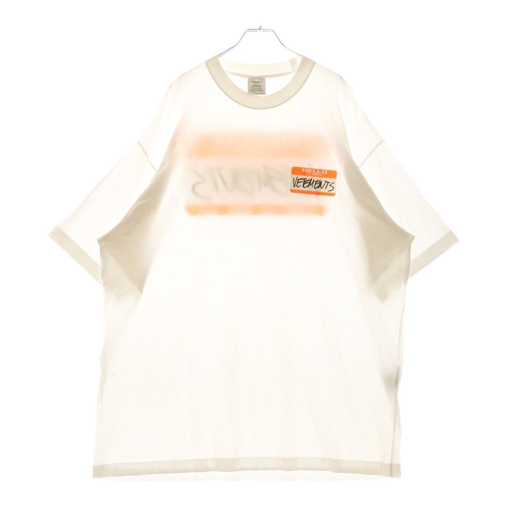 VETEMENTS(ヴェトモン) 21AW Hello My name is VETEMENTS T-shirt マイネームイズプリント半袖Tシャツ XSUE54TR240W ホワイト