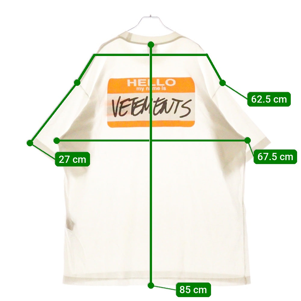 VETEMENTS(ヴェトモン) 21AW Hello My name is VETEMENTS T-shirt マイネームイズプリント半袖Tシャツ XSUE54TR240W ホワイト