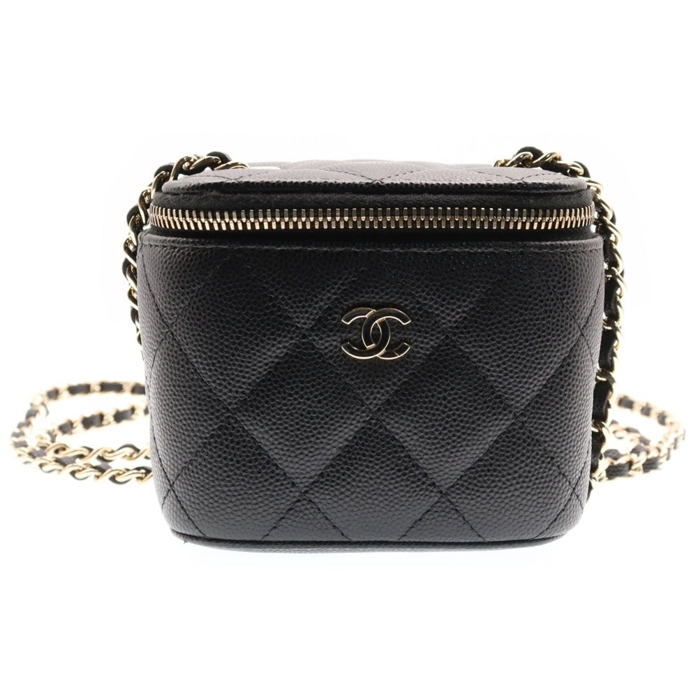 CHANEL(シャネル) マトラッセ キャビア ココマーク ミニ バニティ クラシック チェーン バッグ ゴールド金具 ブラック/ゴールド レディース 31番台