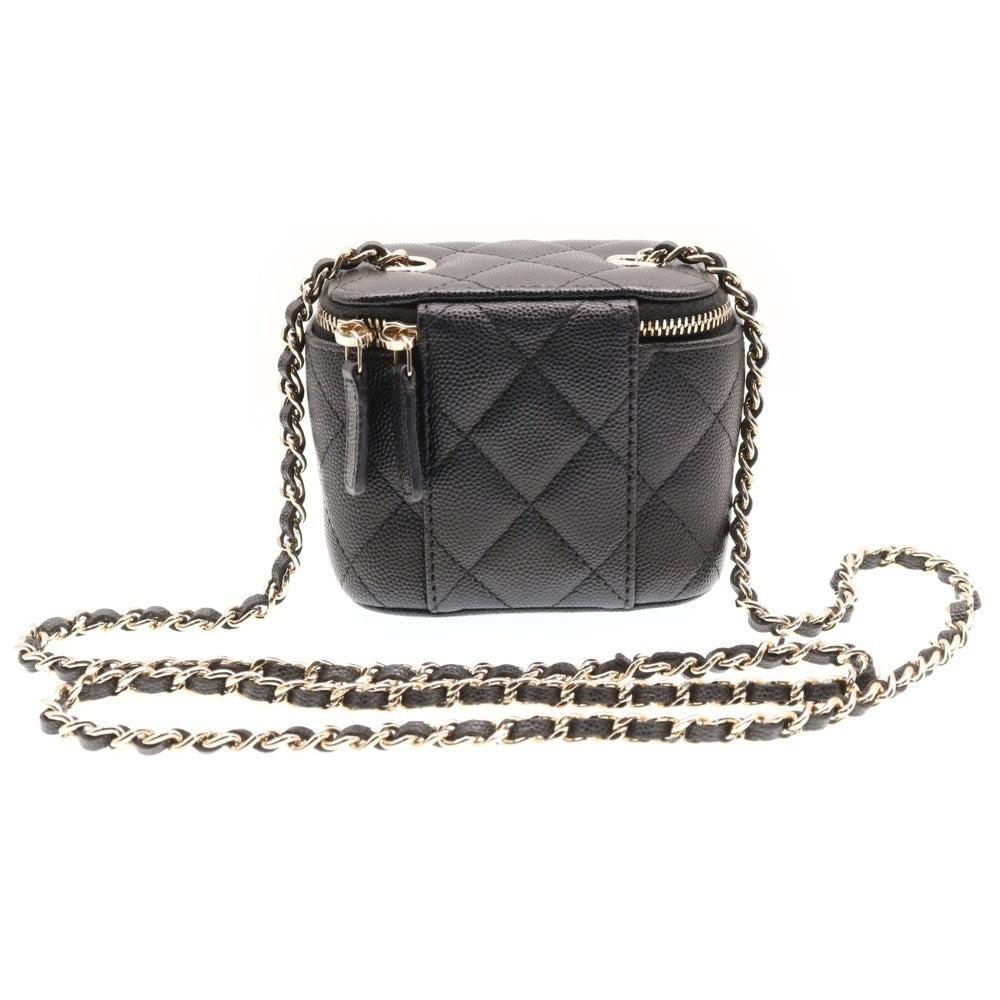 CHANEL(シャネル) マトラッセ キャビア ココマーク ミニ バニティ クラシック チェーン バッグ ゴールド金具 ブラック/ゴールド レディース 31番台