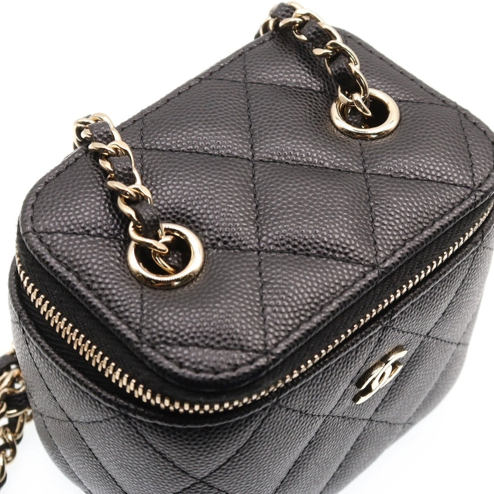CHANEL(シャネル) マトラッセ キャビア ココマーク ミニ バニティ クラシック チェーン バッグ ゴールド金具 ブラック/ゴールド レディース 31番台