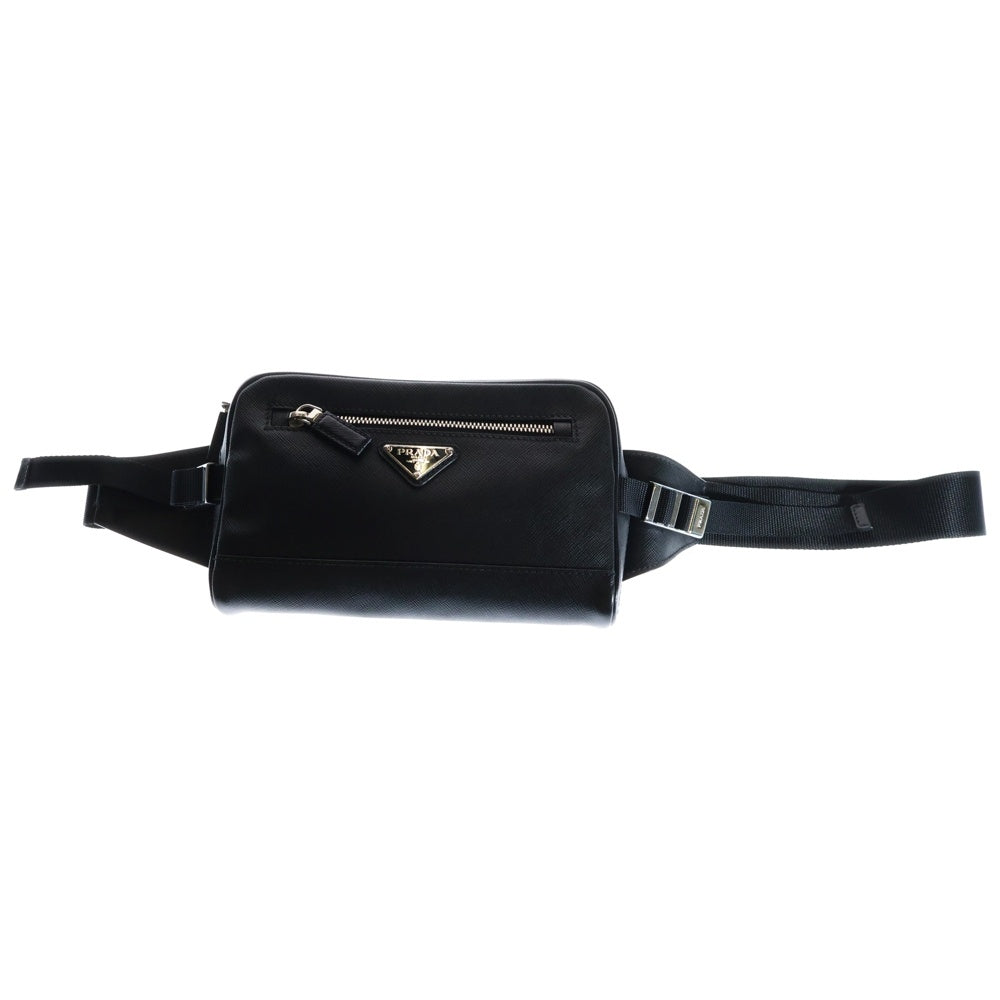 PRADA(プラダ) サフィアーノ トライアングル ベルトバッグ ボディバッグ ウエストバッグ ショルダーバッグ シルバー金具 ブラック レザー 2VL012 9Z2 002