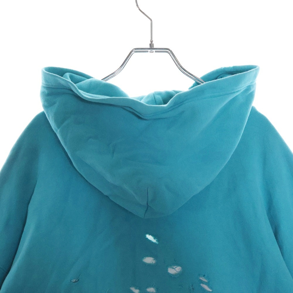 BALENCIAGA(バレンシアガ) 21SS Caps Destroyed Hoodie キャップス デストロイド フーディ プルオーバースウェットパーカー ダメージ加工 グリーン ターコイズブルー