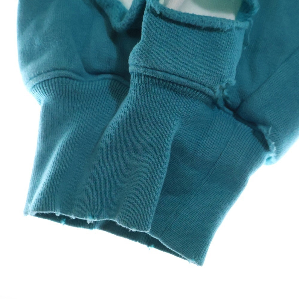 BALENCIAGA(バレンシアガ) 21SS Caps Destroyed Hoodie キャップス デストロイド フーディ プルオーバースウェットパーカー ダメージ加工 グリーン ターコイズブルー