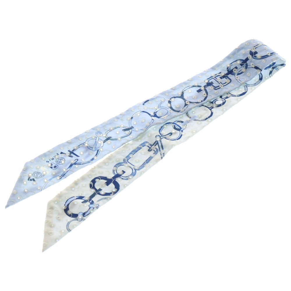 HERMES(エルメス) ツイリー Do Re Boucles Broderie Anglaise ド レ ブックル イングリッシュ エンブロイダリー 刺繍 チェーン柄 プリント シルクスカーフ ライトブルー