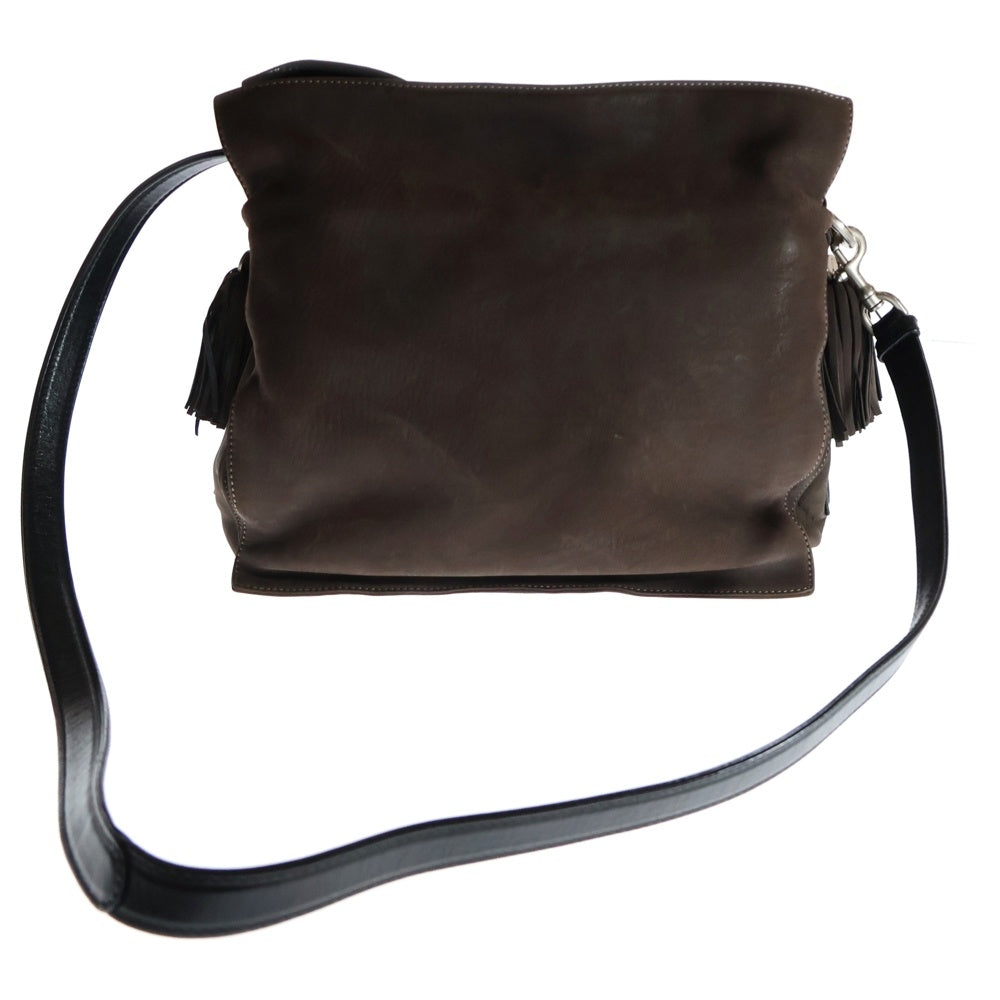 LOEWE(ロエベ) フラメンコ30 アナグラム ロゴ スウェードレザー フリンジ セミ ワンショルダーバッグ ブラウン