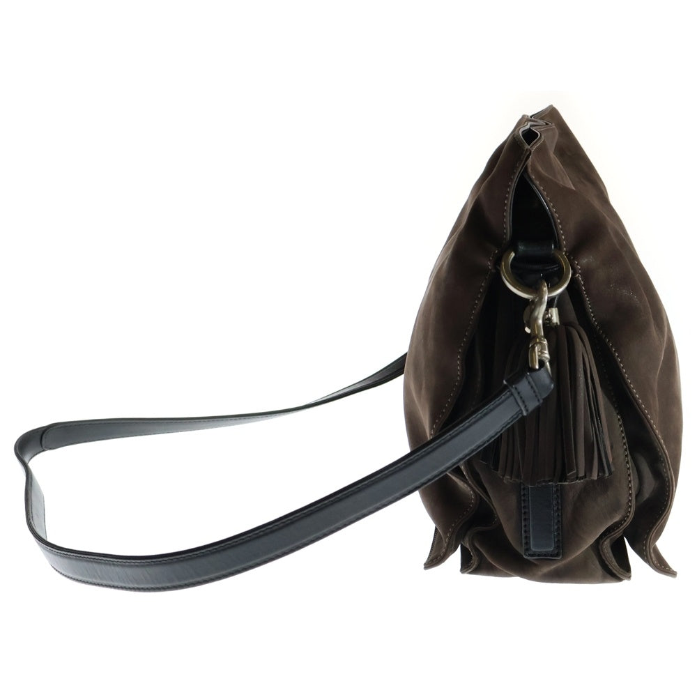 LOEWE(ロエベ) フラメンコ30 アナグラム ロゴ スウェードレザー フリンジ セミ ワンショルダーバッグ ブラウン