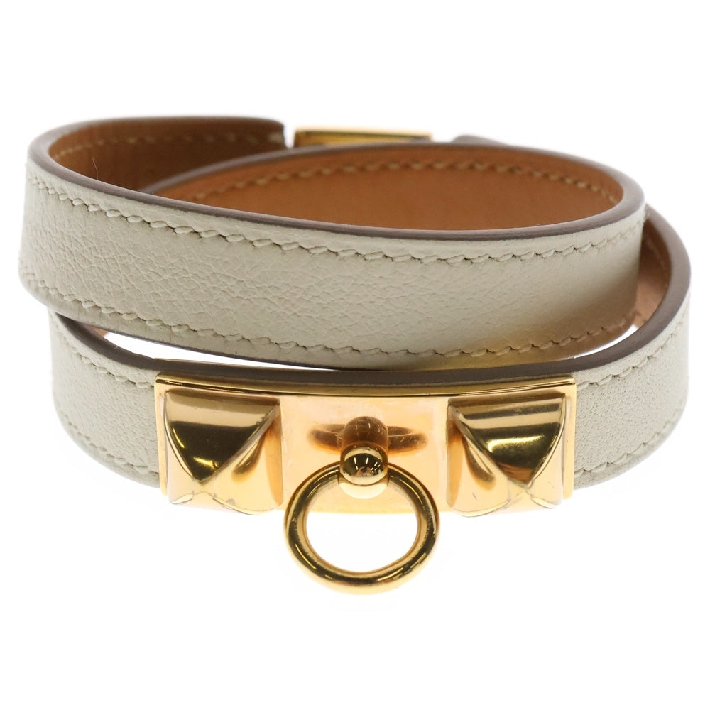 HERMES(エルメス) リヴァル ドゥブルトゥール ブレスレット レザー ホワイト ゴールド金具 T刻印 アクセサリー