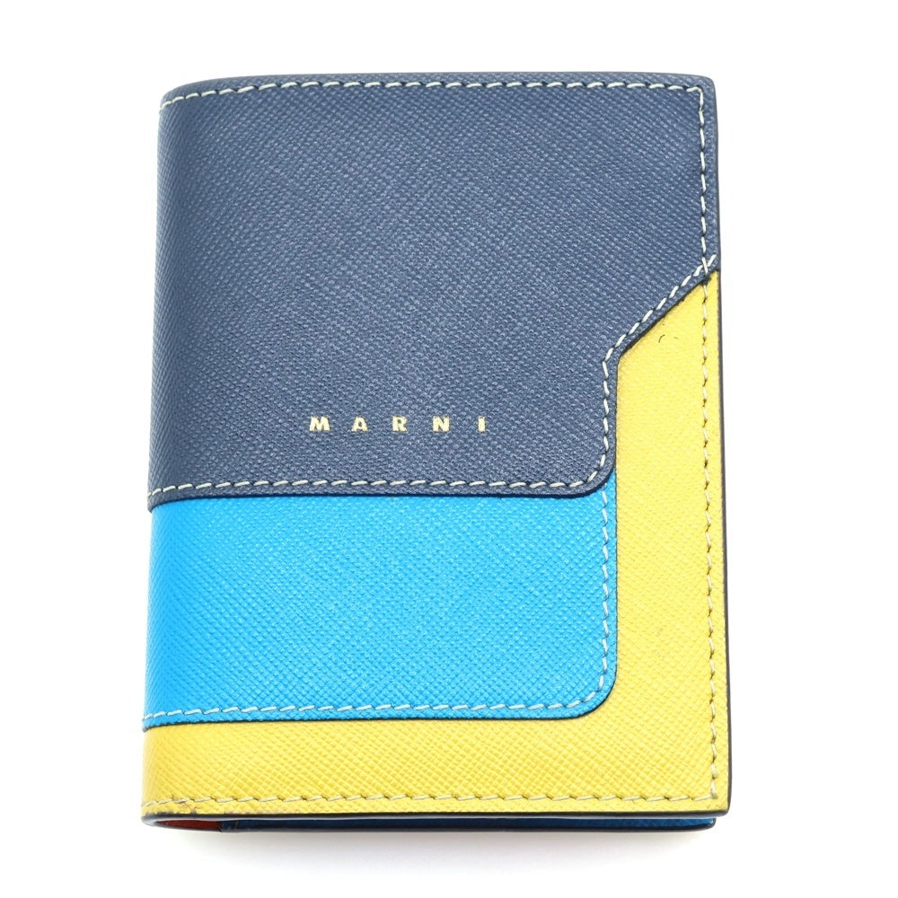 MARNI(マルニ) バイフォールド コンパクトウォレット カードケース 二つ折り財布 ネイビー×ブルー×イエロー
