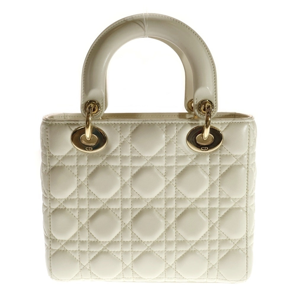 DIOR(ディオール) LADY DIOR スモール ホワイト ラムスキン 2wayハンドバッグ ショルダーバッグ レディース ゴールド金具