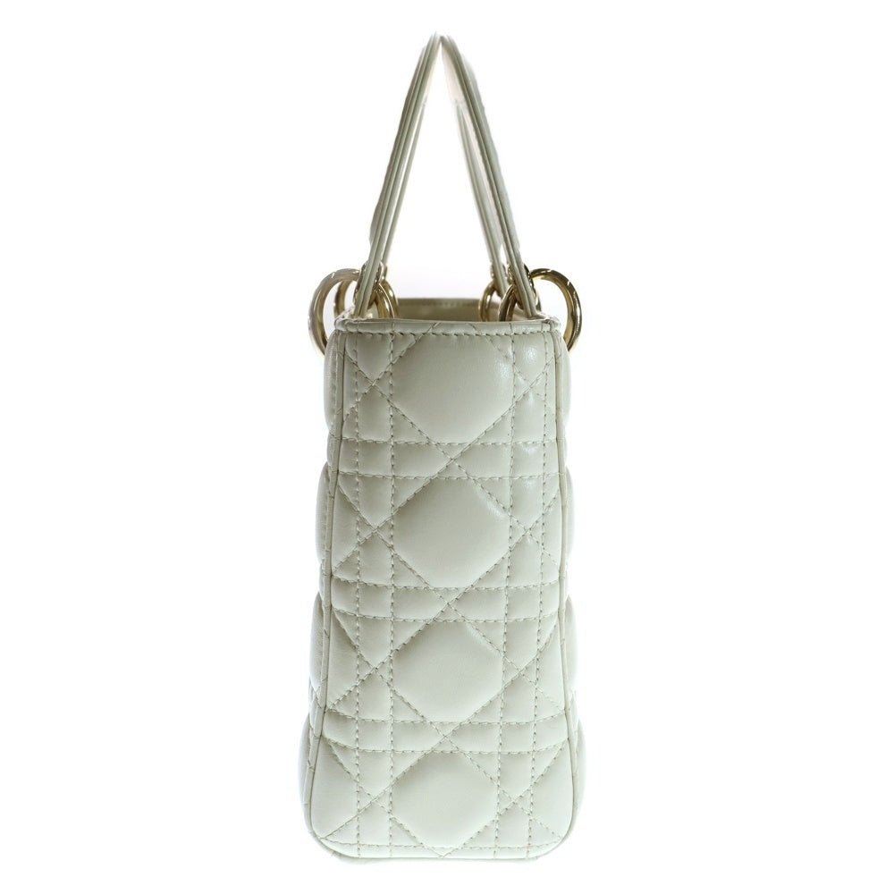 DIOR(ディオール) LADY DIOR スモール ホワイト ラムスキン 2wayハンドバッグ ショルダーバッグ レディース ゴールド金具