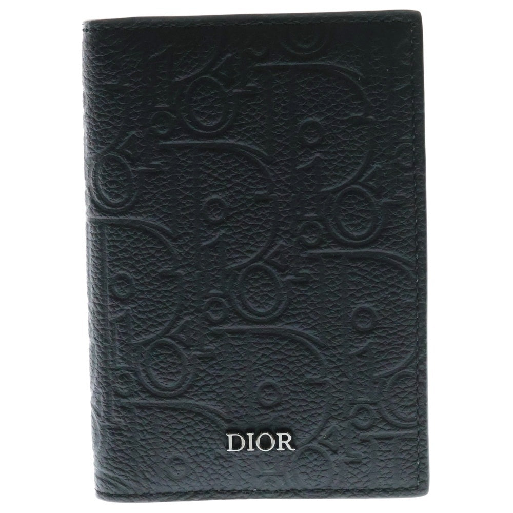 Christian Dior(クリスチャンディオール) バーティカル カードケース ウォレット 二つ折り財布 名刺入れ ブラック シルバー金具 レザー