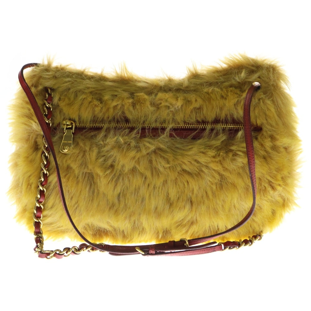 miumiu(ミュウミュウ) 2WAYバッグ ハンドバッグ チェーンショルダーバッグ フェイクファー×レザー イエロー×レッド ゴールド金具