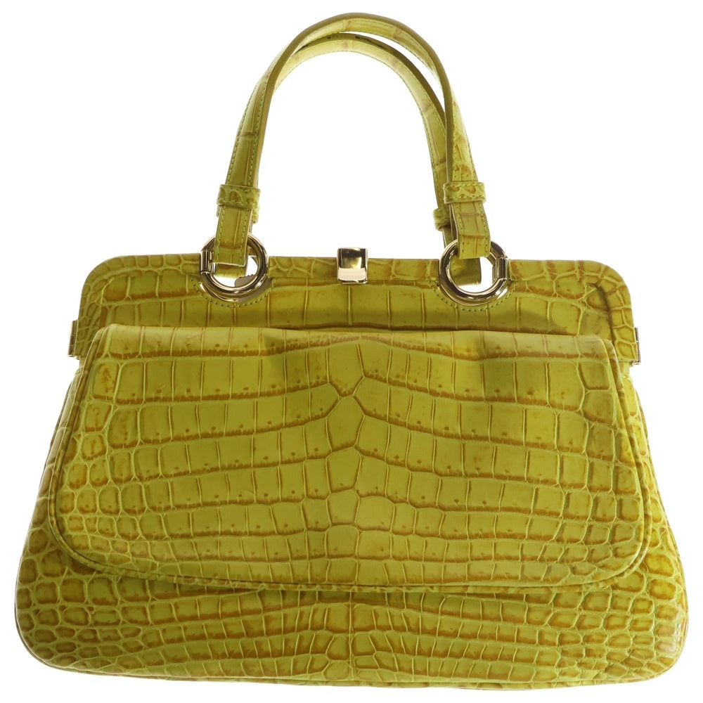 BOTTEGA VENETA(ボッテガヴェネタ) クロコ ハンドバッグ レザー ゴールド金具 イエロー