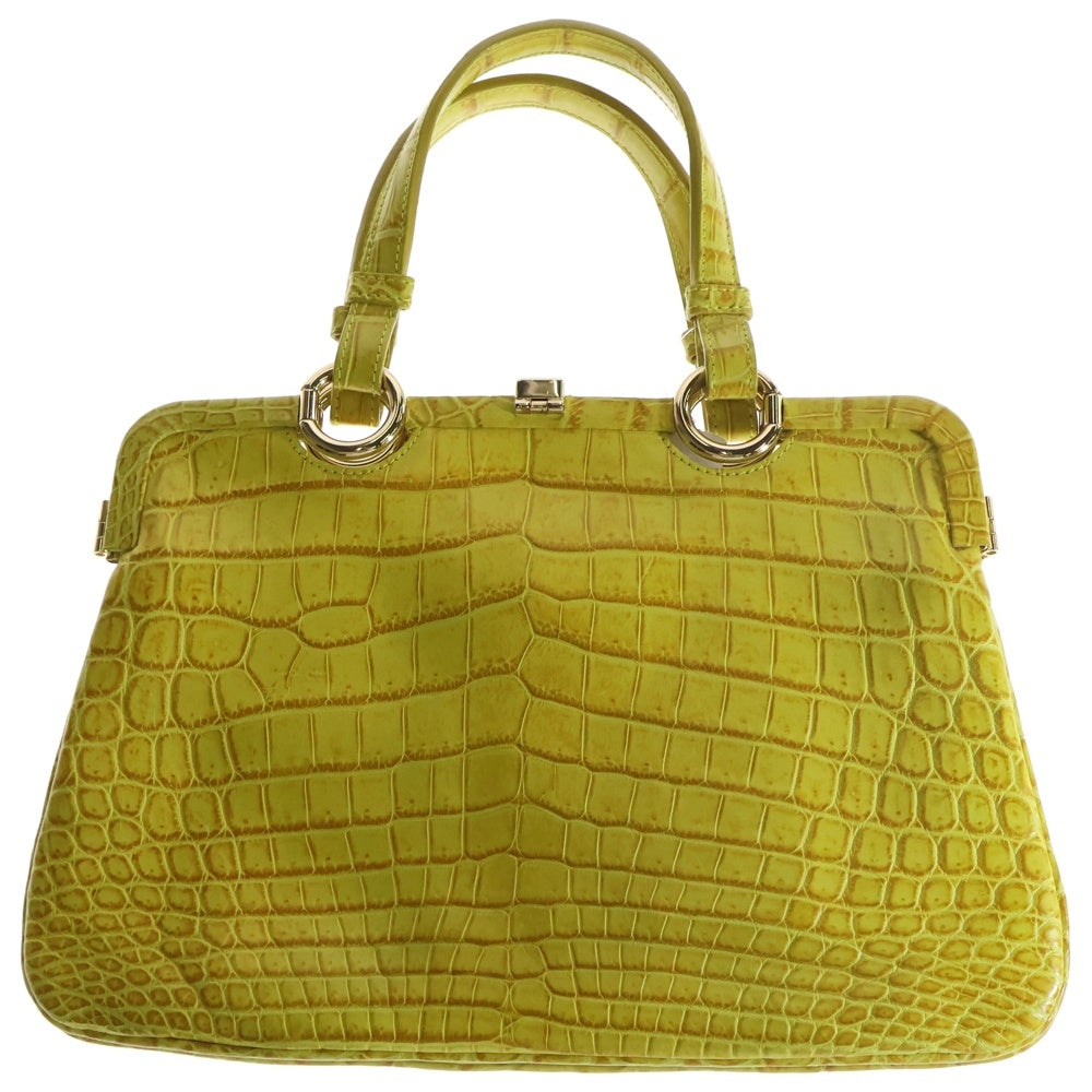 BOTTEGA VENETA(ボッテガヴェネタ) クロコ ハンドバッグ レザー ゴールド金具 イエロー