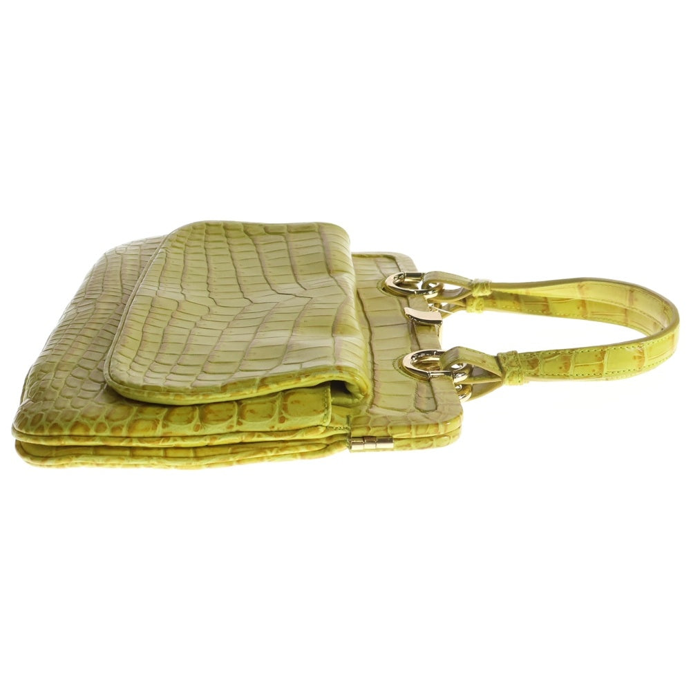 BOTTEGA VENETA(ボッテガヴェネタ) クロコ ハンドバッグ レザー ゴールド金具 イエロー
