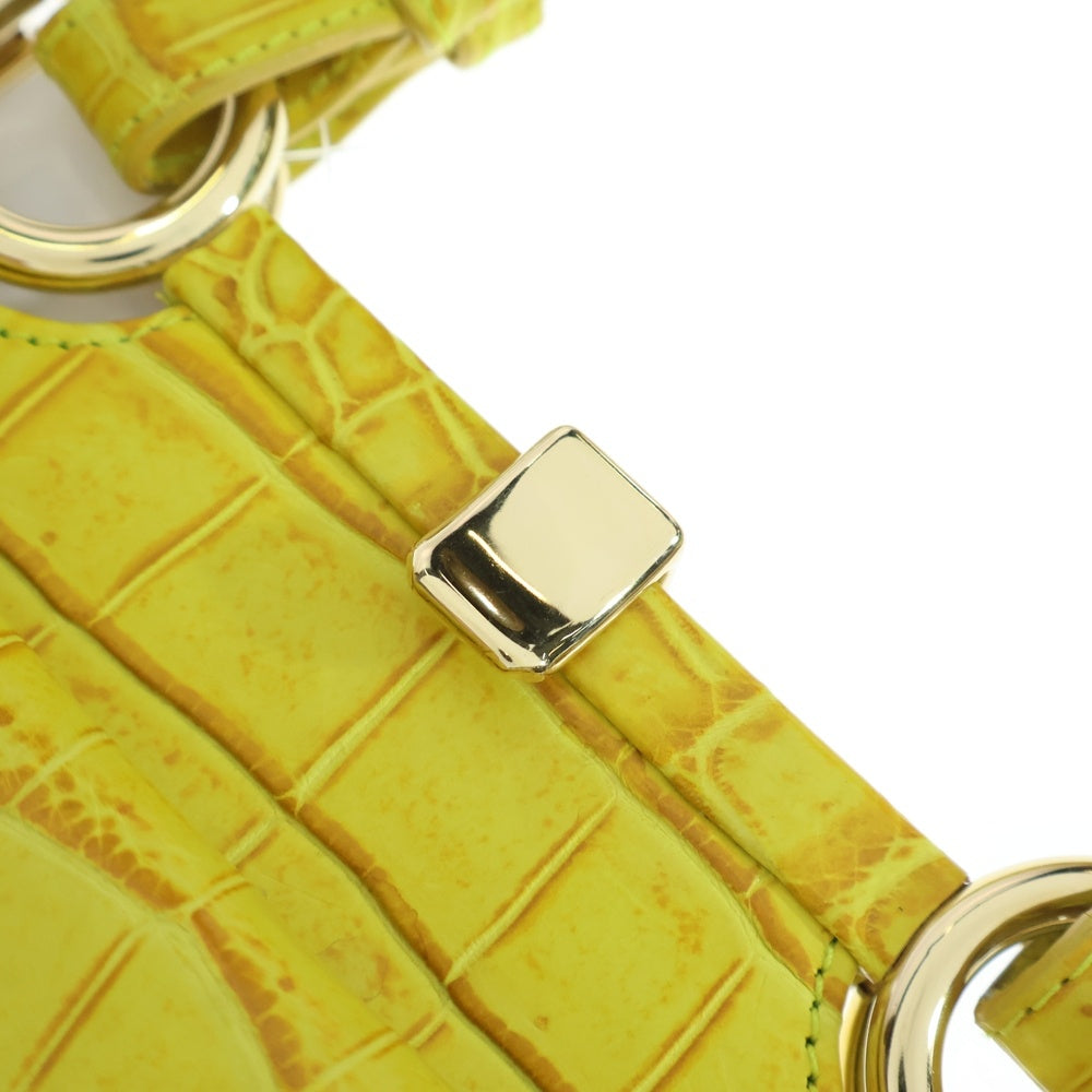 BOTTEGA VENETA(ボッテガヴェネタ) クロコ ハンドバッグ レザー ゴールド金具 イエロー