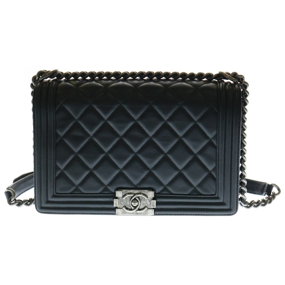 CHANEL(シャネル) ボーイシャネル28 シングルフラップ ショルダーバッグ ブラック ラムスキン シルバー金具
