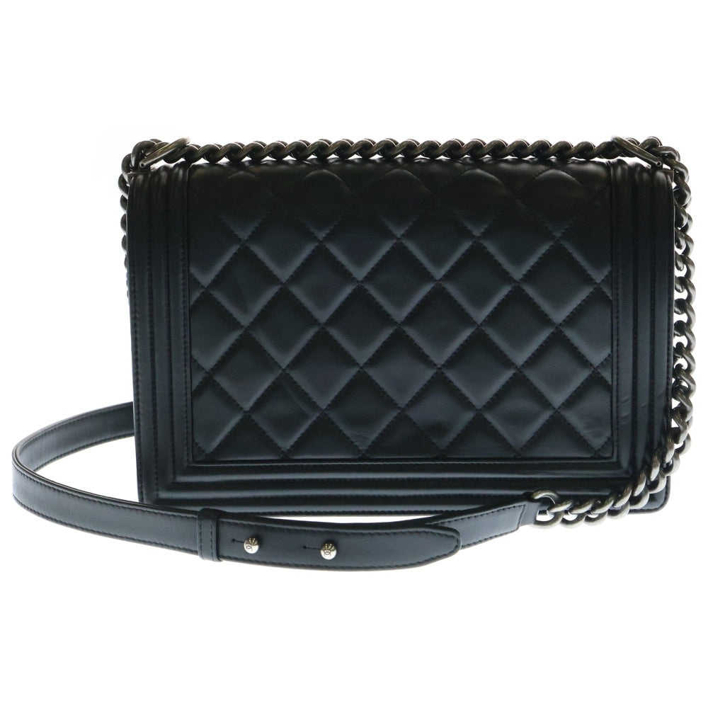 CHANEL(シャネル) ボーイシャネル28 シングルフラップ ショルダーバッグ ブラック ラムスキン シルバー金具