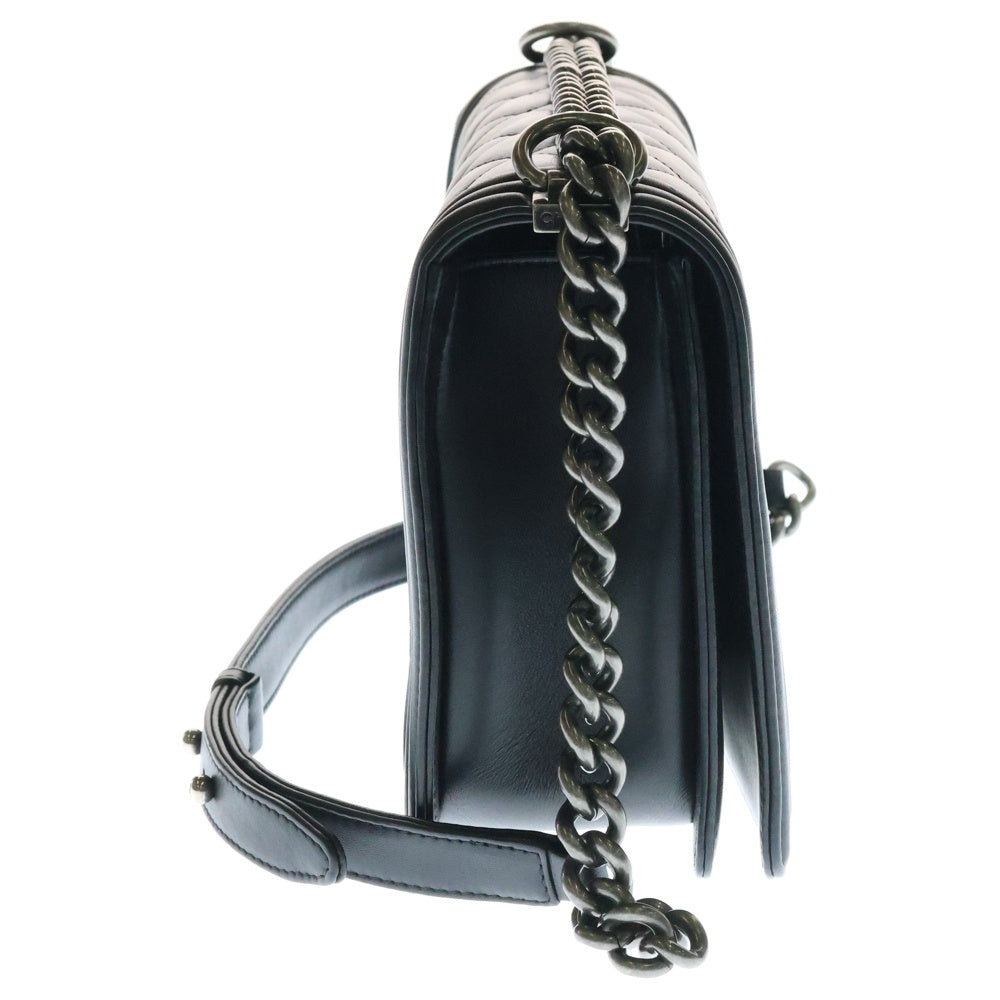 CHANEL(シャネル) ボーイシャネル28 シングルフラップ ショルダーバッグ ブラック ラムスキン シルバー金具
