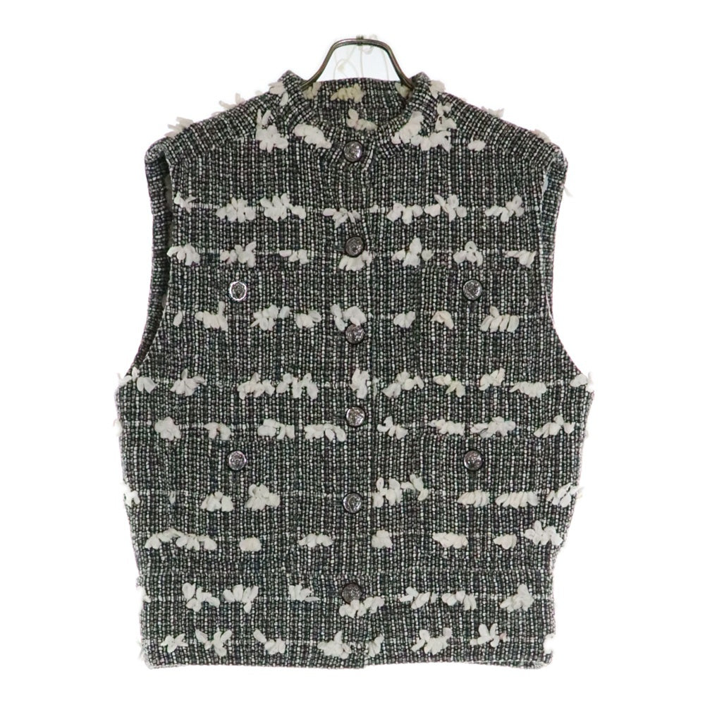 CHANEL(シャネル) 22年 ココマークボタン ファンシーツイード ノーカラーベスト ブラック/ホワイト レディース P73332V64910