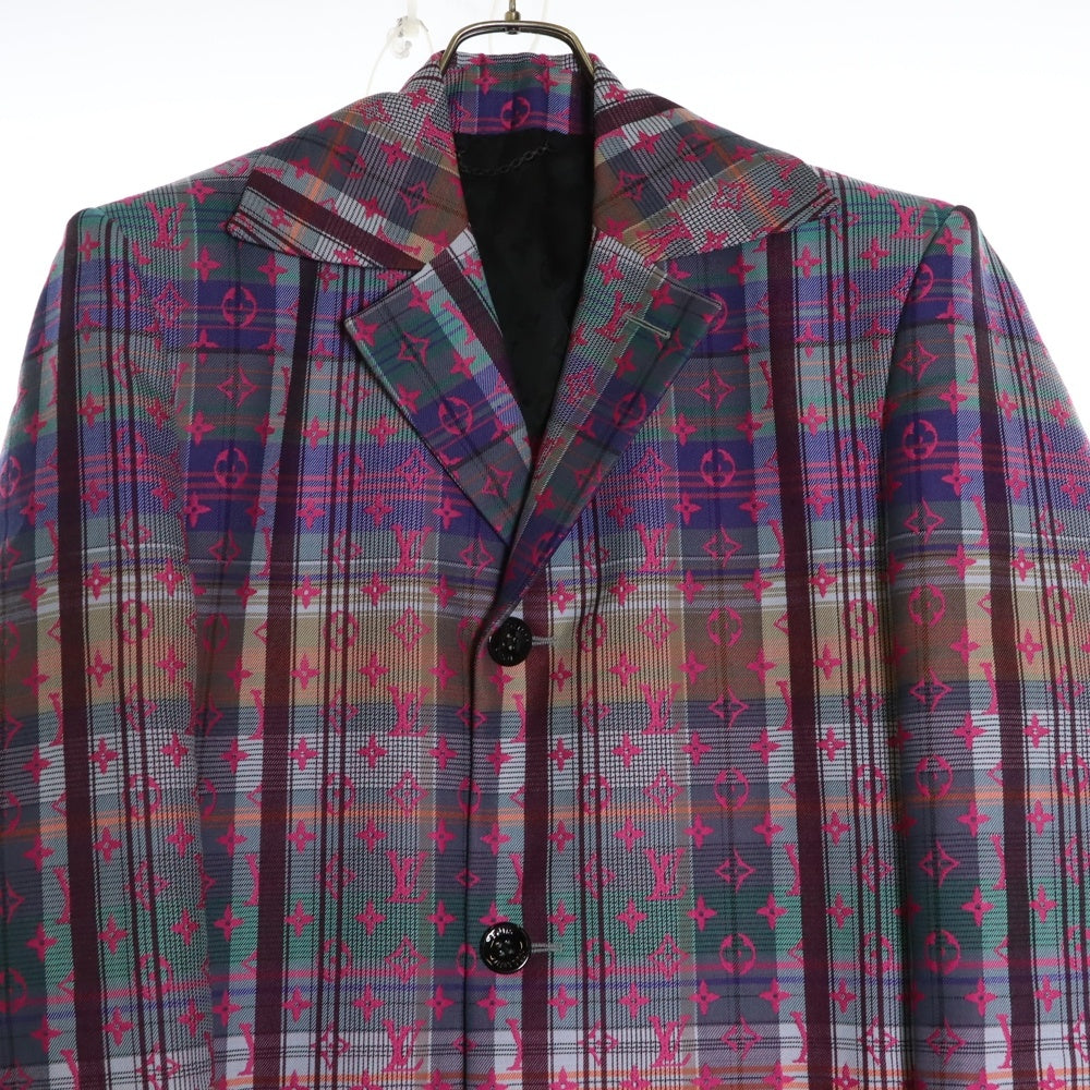 LOUIS VUITTON(ルイヴィトン) 21SS モノグラム ジャガード マドラスチェック総柄 3B チェスターコート ピンク/マルチカラー RM211 ZVW HKC71W