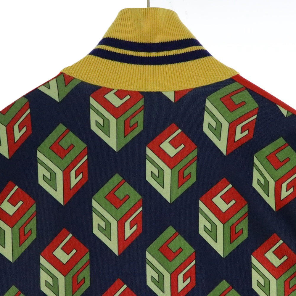 GUCCI(グッチ) Gキューブ 総柄プリント サイドライン ジップアップ スウェット トラックジャケット ネイビー/イエロー 475359